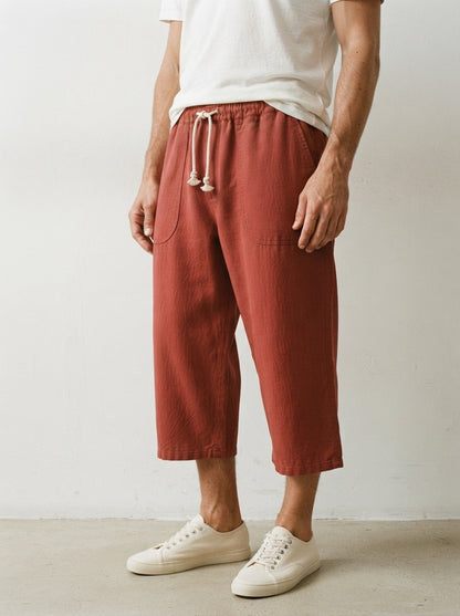 Yukio Trousers - Cropped Drawstring - Red