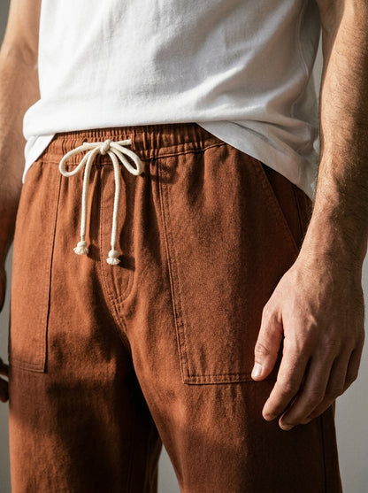 Hiroshi Trousers - Tailored Drawstring - Red Brown