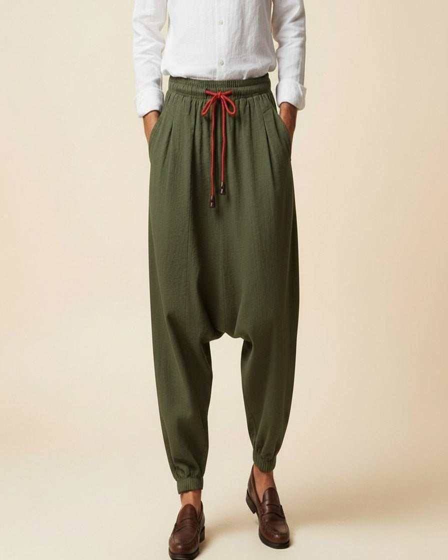 Jaan Trousers - Relaxed Wide-Leg Linen in Army Green