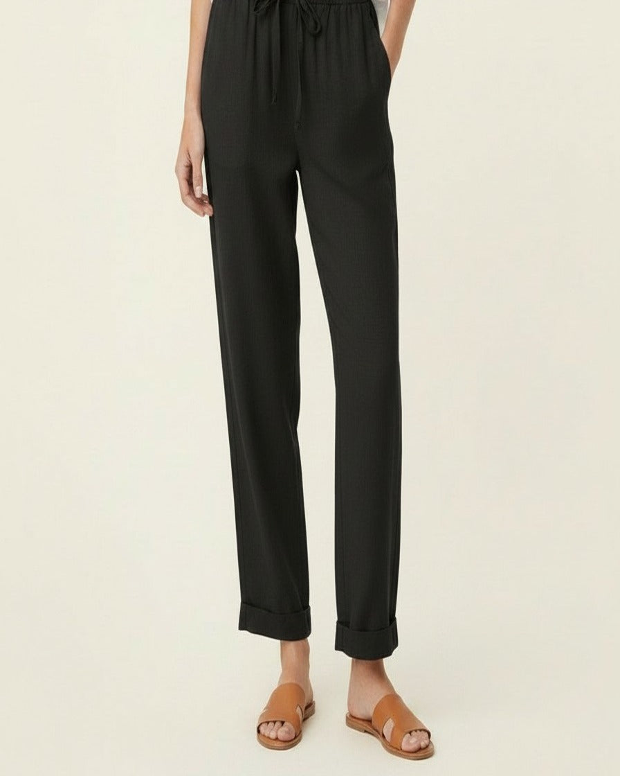 Naos Trousers - Relaxed Straight-Leg Linen in Black