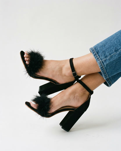 Uael Sandals - Block-Heel Suede in Black