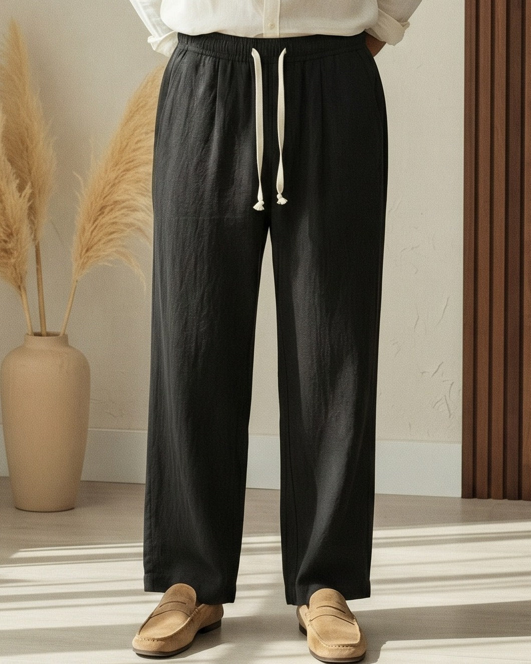 Cove Trousers - Relaxed Wide-Leg Linen in Black