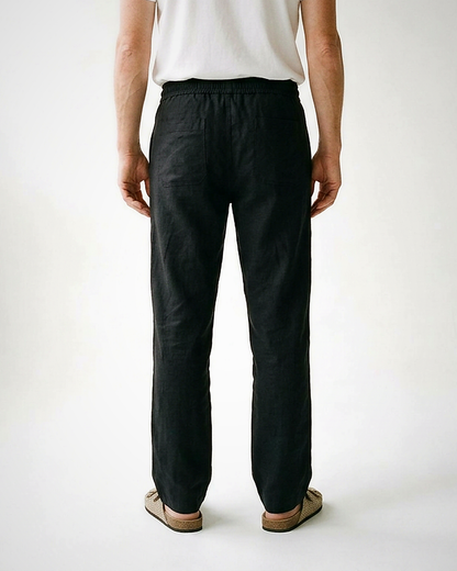 Stone Trousers - Relaxed Straight-Leg Linen in Black