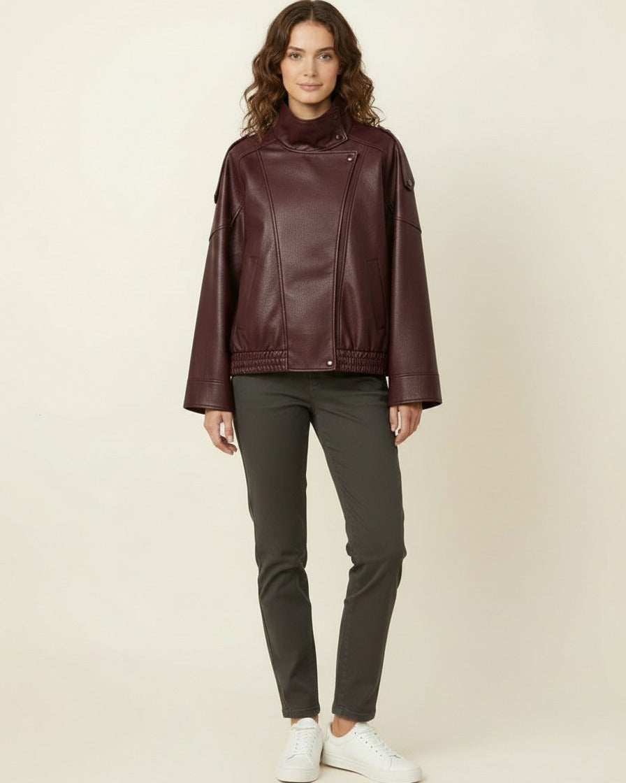 Wren Jacket - Relaxed Faux Leather in Burgundy
