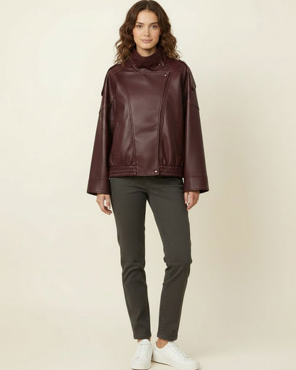 Wren Jacket - Relaxed Faux Leather in Burgundy