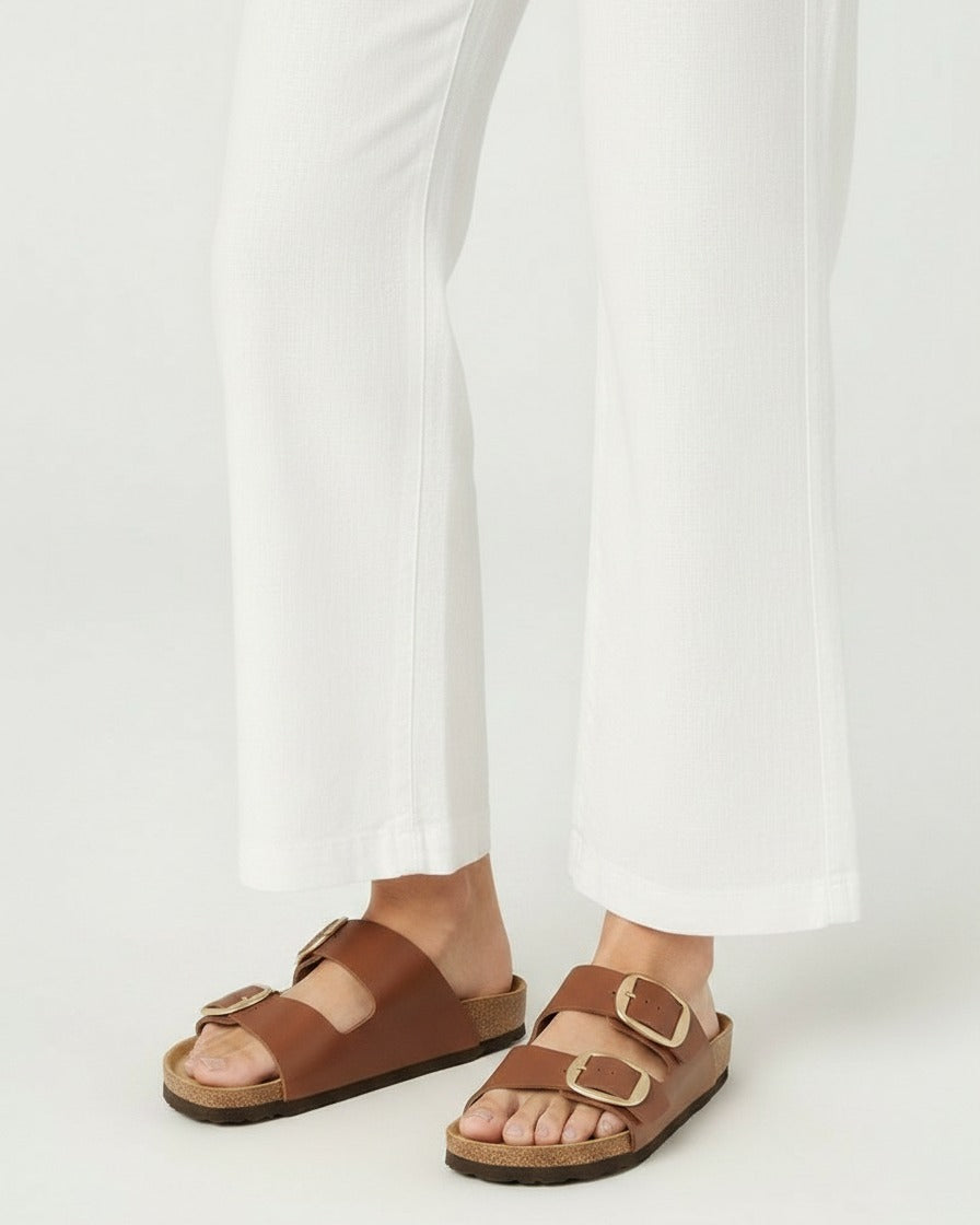 Gael Sandals - Faux Leather in Camel Brown