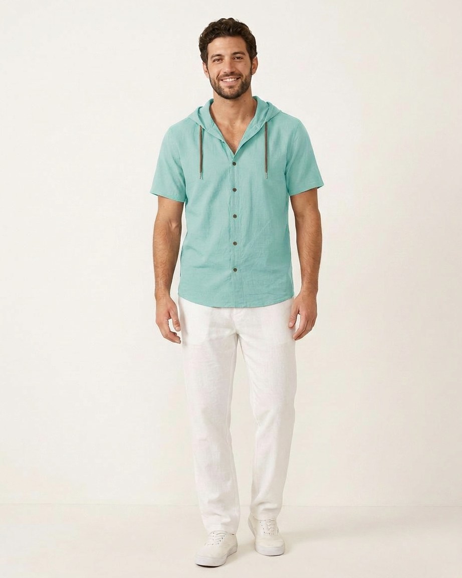 Daan Shirt - Relaxed Linen in Cyan