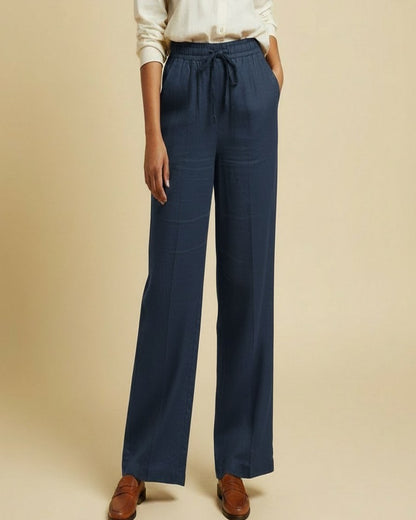 Sloane Trousers - Relaxed Wide-Leg Linen in Deep Blue