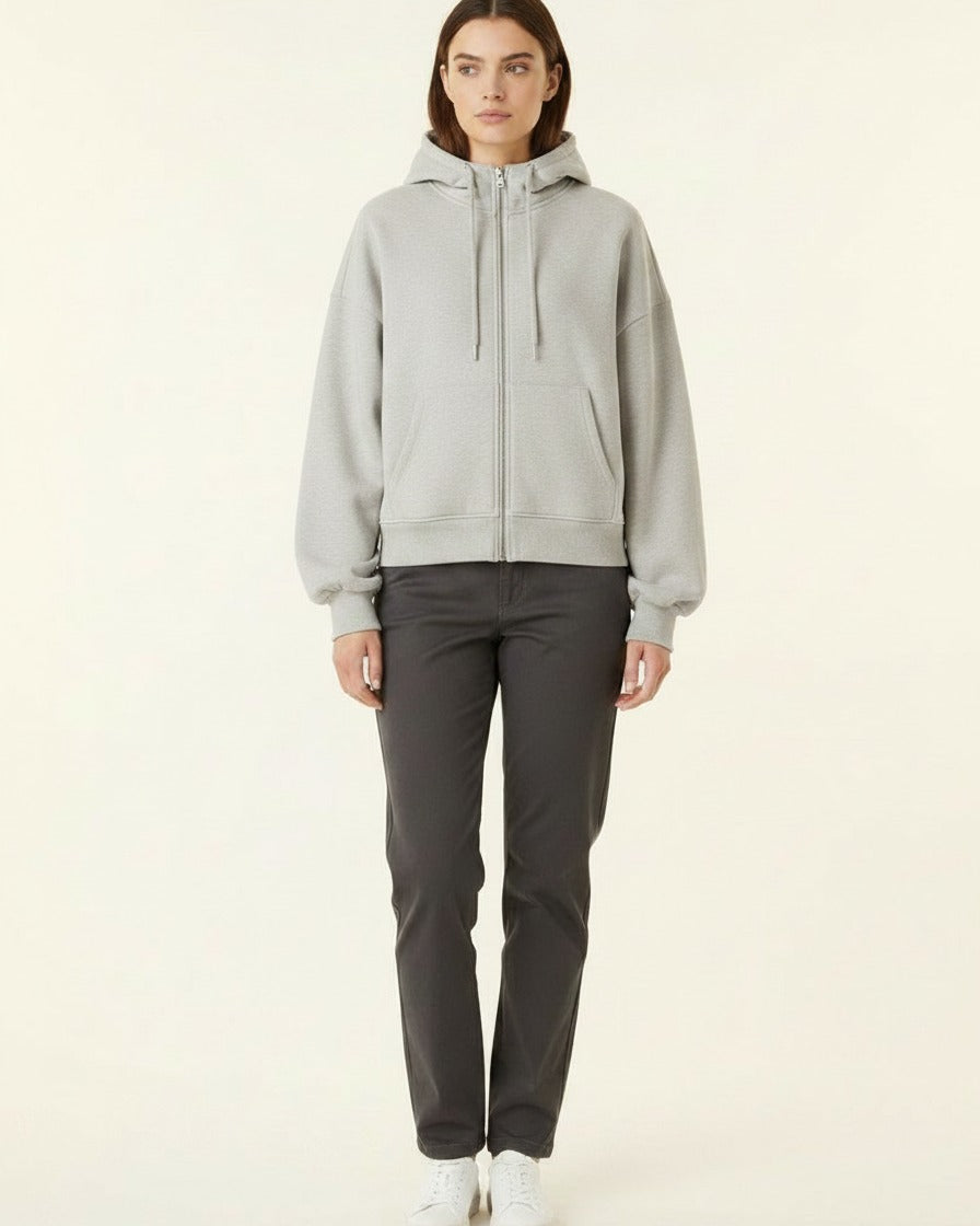 Daan Hoodie - Relaxed Zip in FlowerGrey