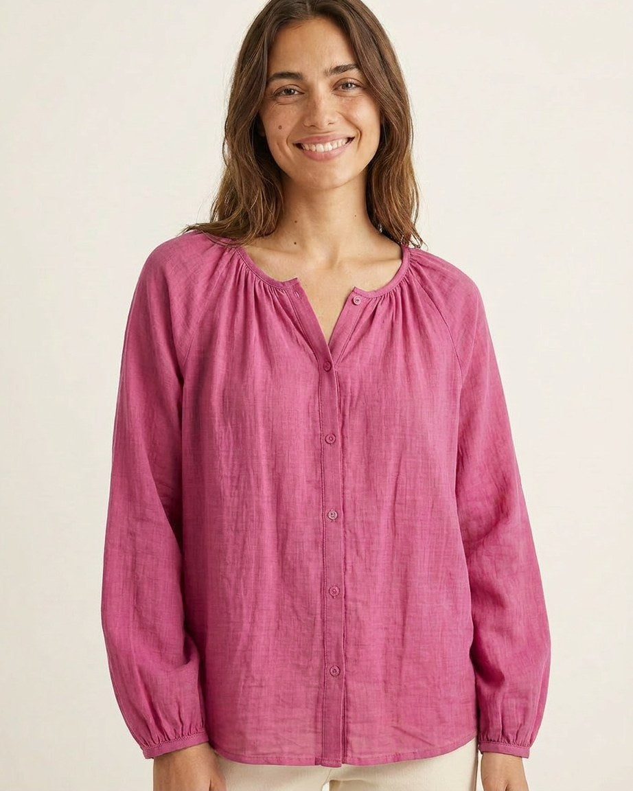 Luca Shirt - Relaxed Linen in Fuchsia