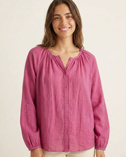 Luca Shirt - Relaxed Linen in Fuchsia
