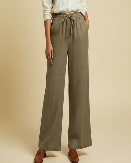 Sloane Trousers - Relaxed Wide-Leg Linen in Khaki