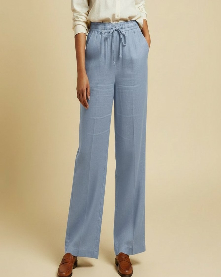 Sloane Trousers - Relaxed Wide-Leg Linen in Light Blue