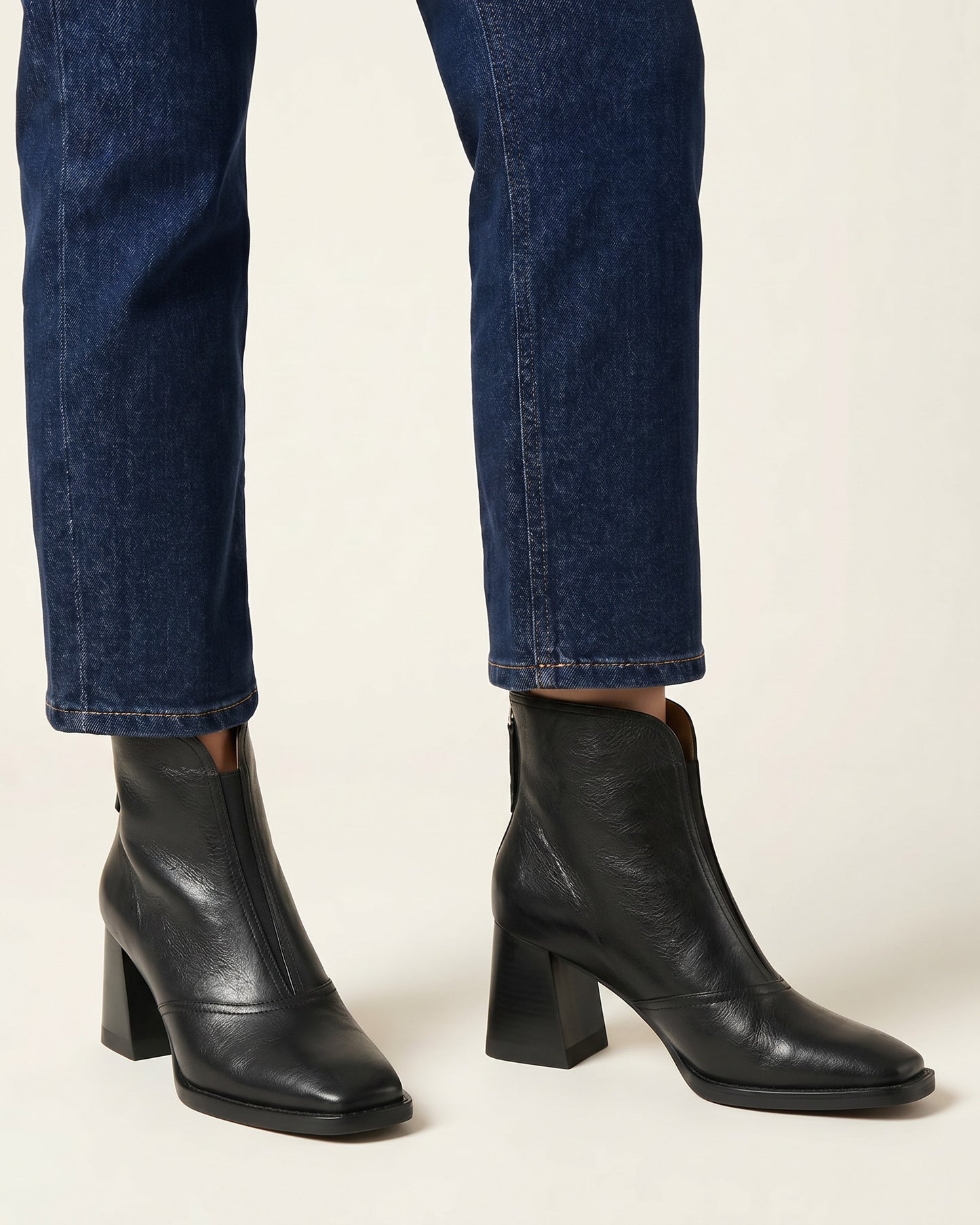 Sael Boots - Square-Toe Block-Heel Leather in Midnight