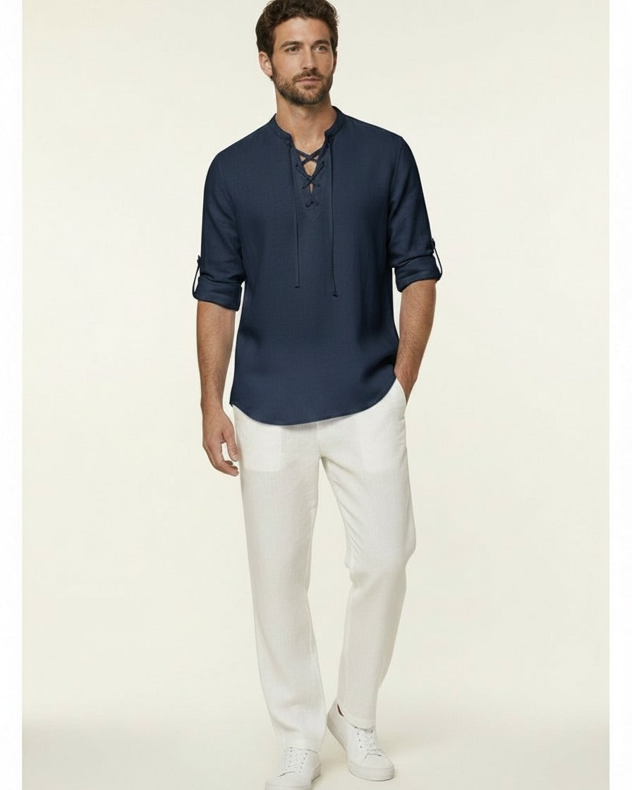 Kael Shirt - Linen in navy