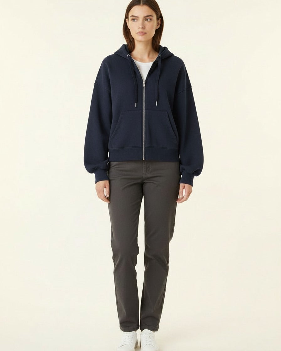 Daan Hoodie - Relaxed Zip in NavyBlue