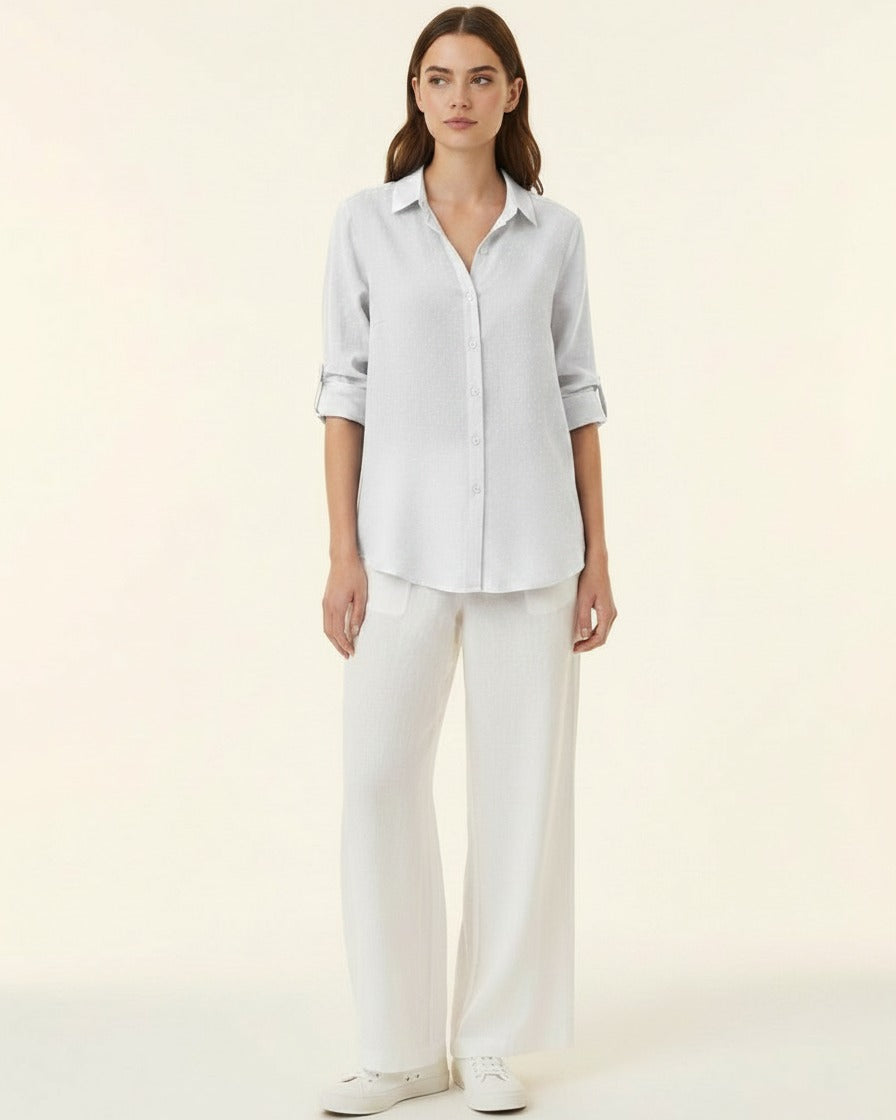 Lior Blouse - Relaxed Linen in Polka White