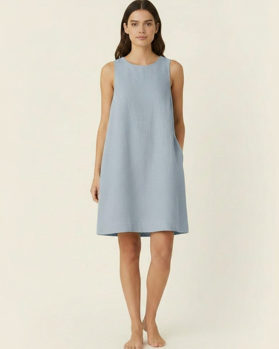 Cleo Dress - Linen in Sky Blue