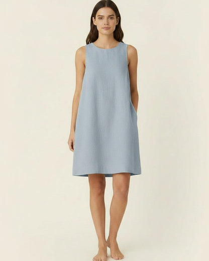Cleo Dress - Linen in Sky Blue