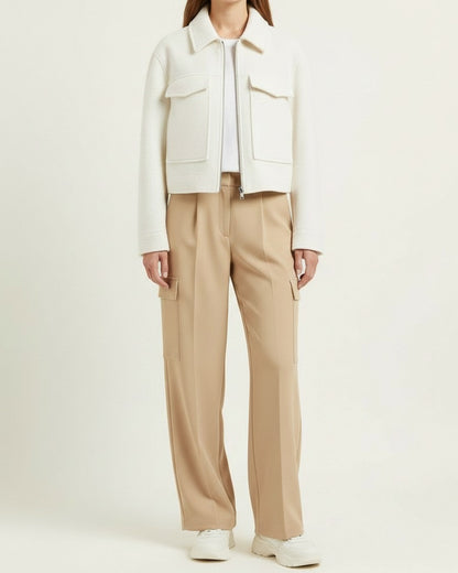 Tane Jacket - Relaxed Zip Wool in white