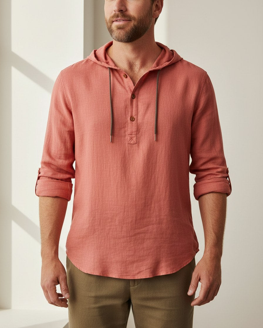 Ivo Shirt - Relaxed Linen in Red - indoor 1