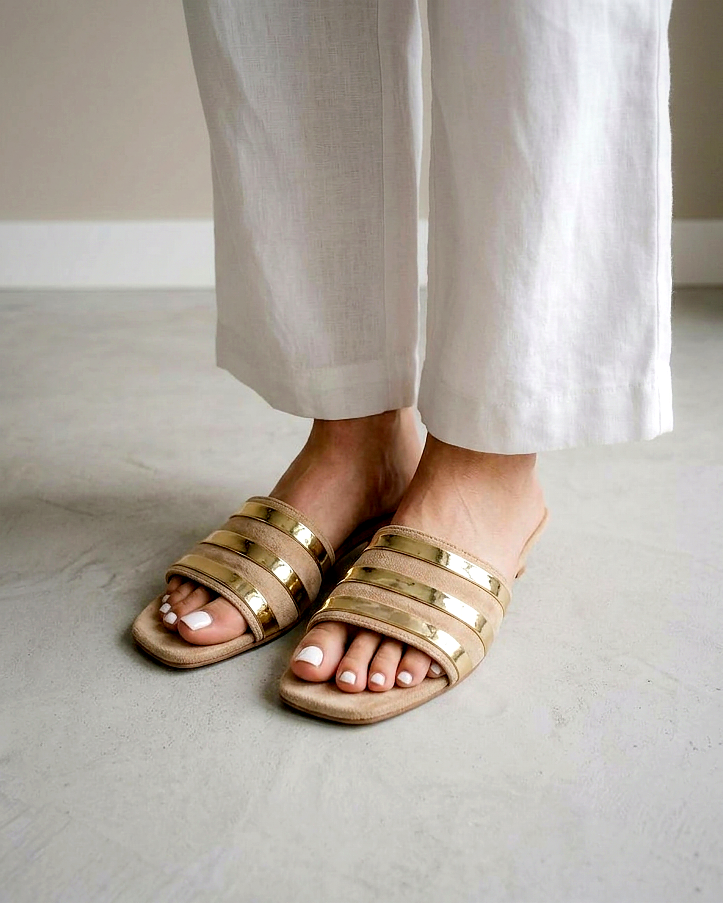 Paloma Sandals - Square-Toe Suede in Beige - indoor 1