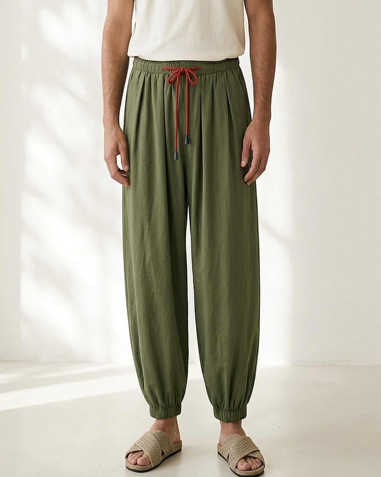 Jaan Trousers - Relaxed Linen in army green - indoor 1