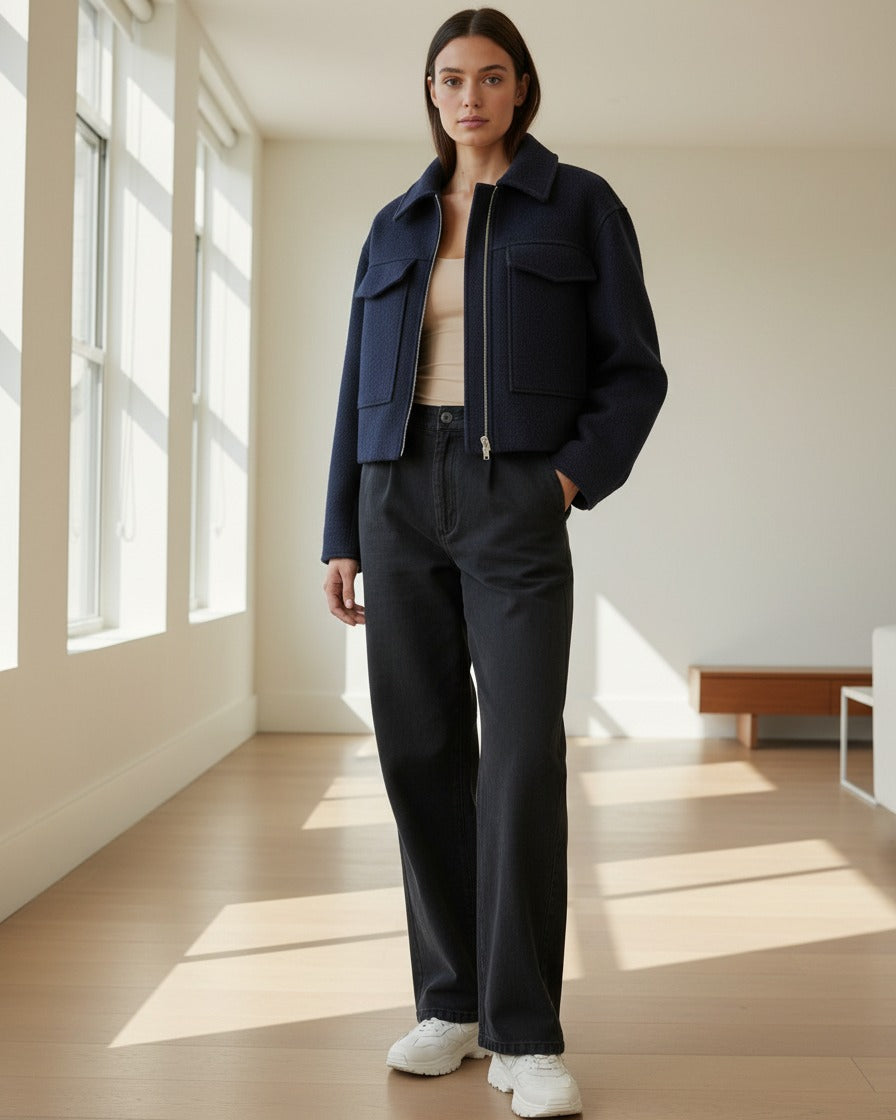 Tane Jacket - Relaxed Zip Wool in navy blue - indoor 1