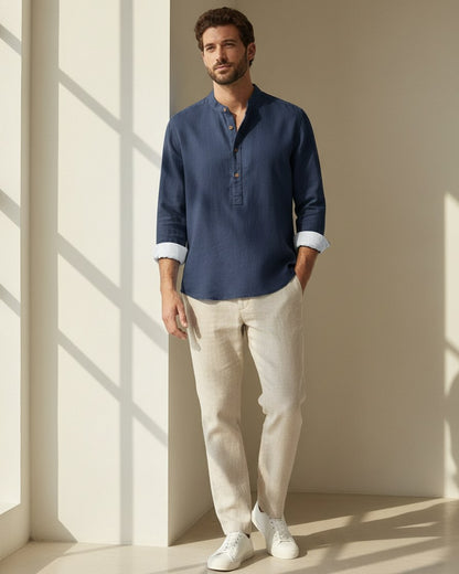 Wren Shirt - Relaxed Linen in Royal Blue - indoor 1