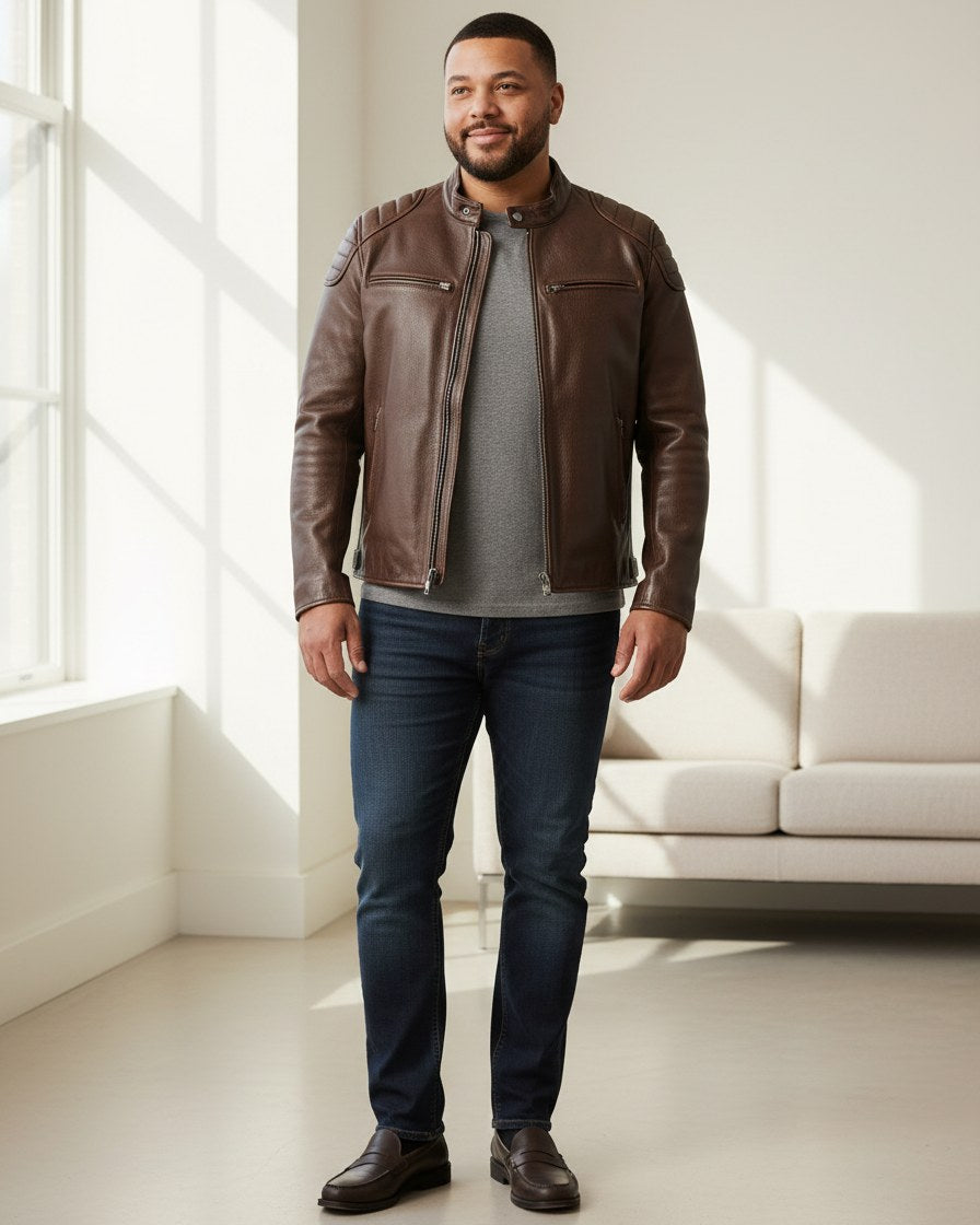 Marc Jacket - Faux Leather in Do Old  Brown - indoor 1