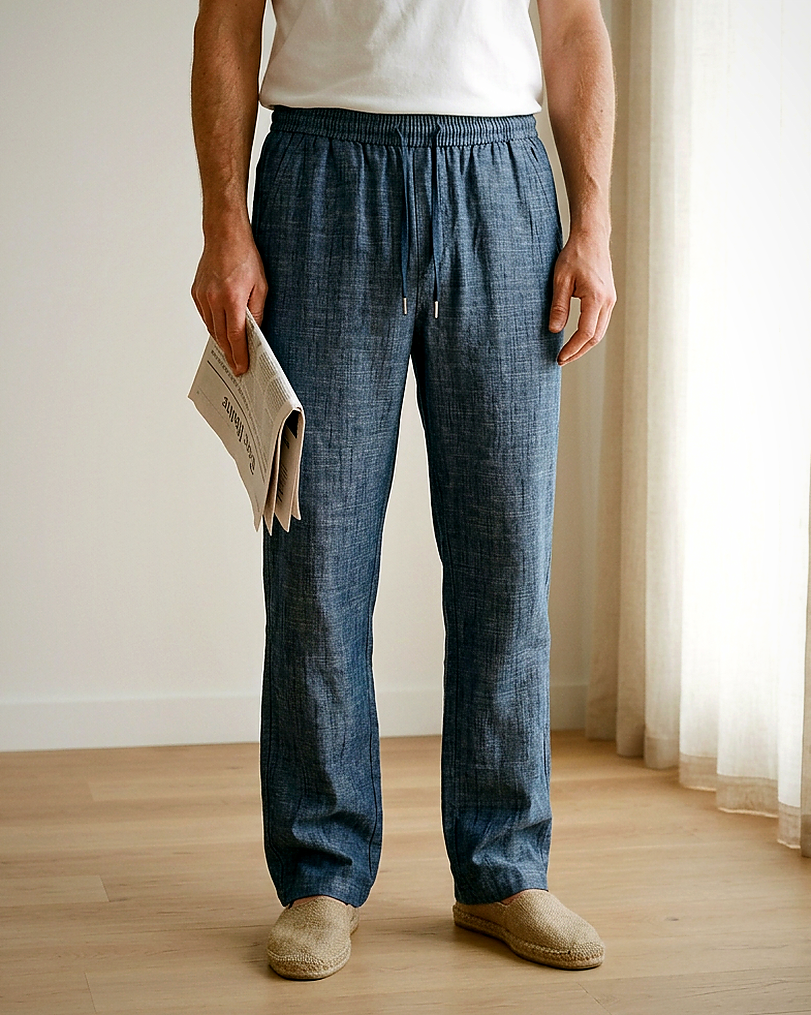 Stone Trousers - Relaxed Straight-Leg Linen in Denim blue - indoor 1