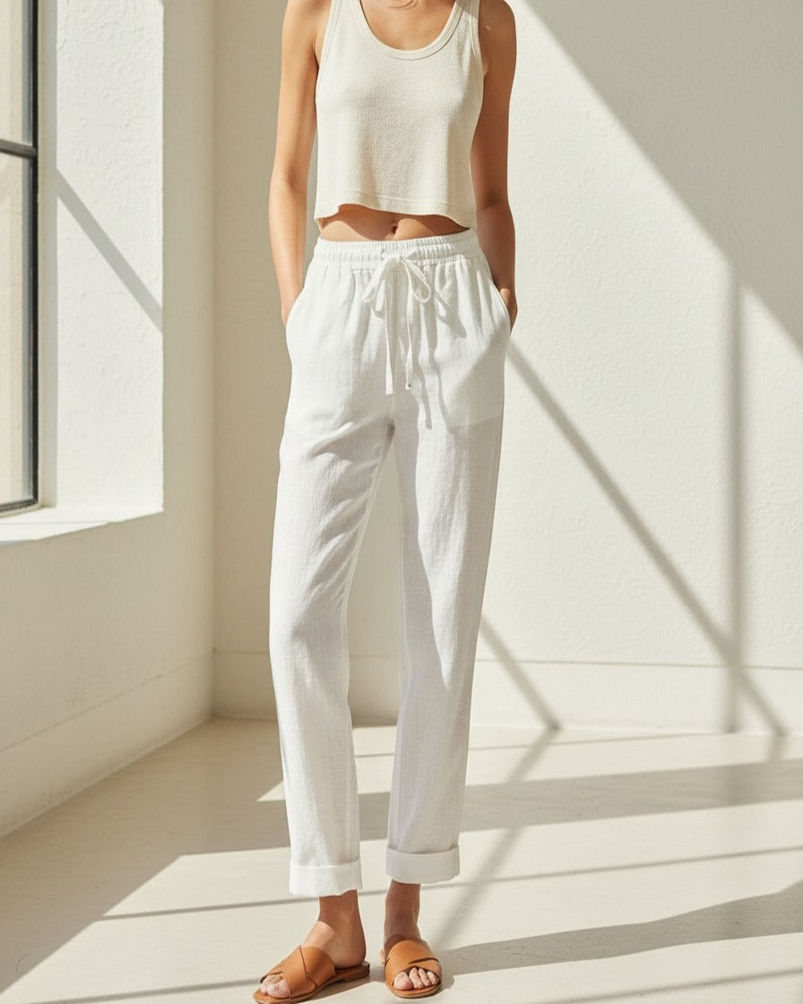 Orin Trousers - Straight-Leg Linen in White - indoor 1