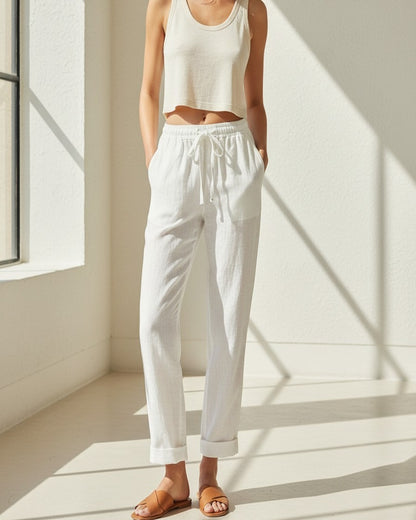 Orin Trousers - Straight-Leg Linen in White - indoor 1