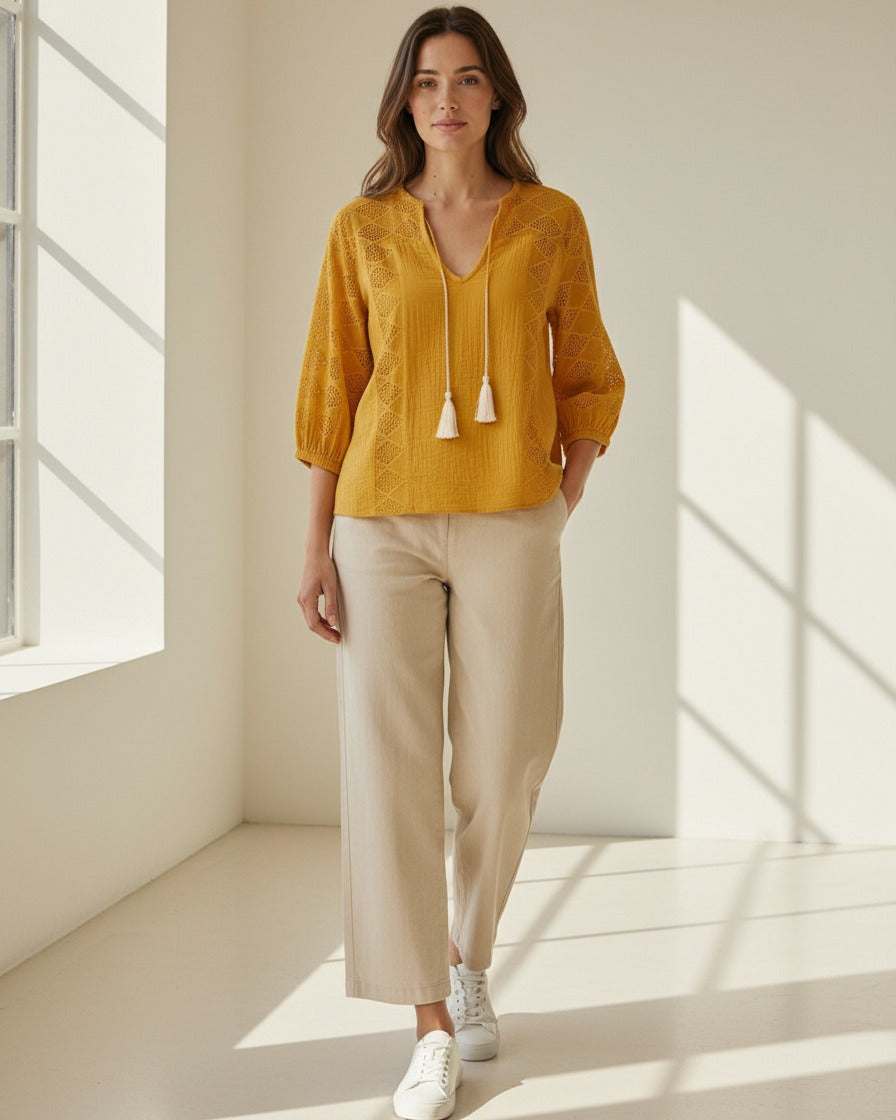 Luca Blouse - Cotton in YELLOW - indoor 1