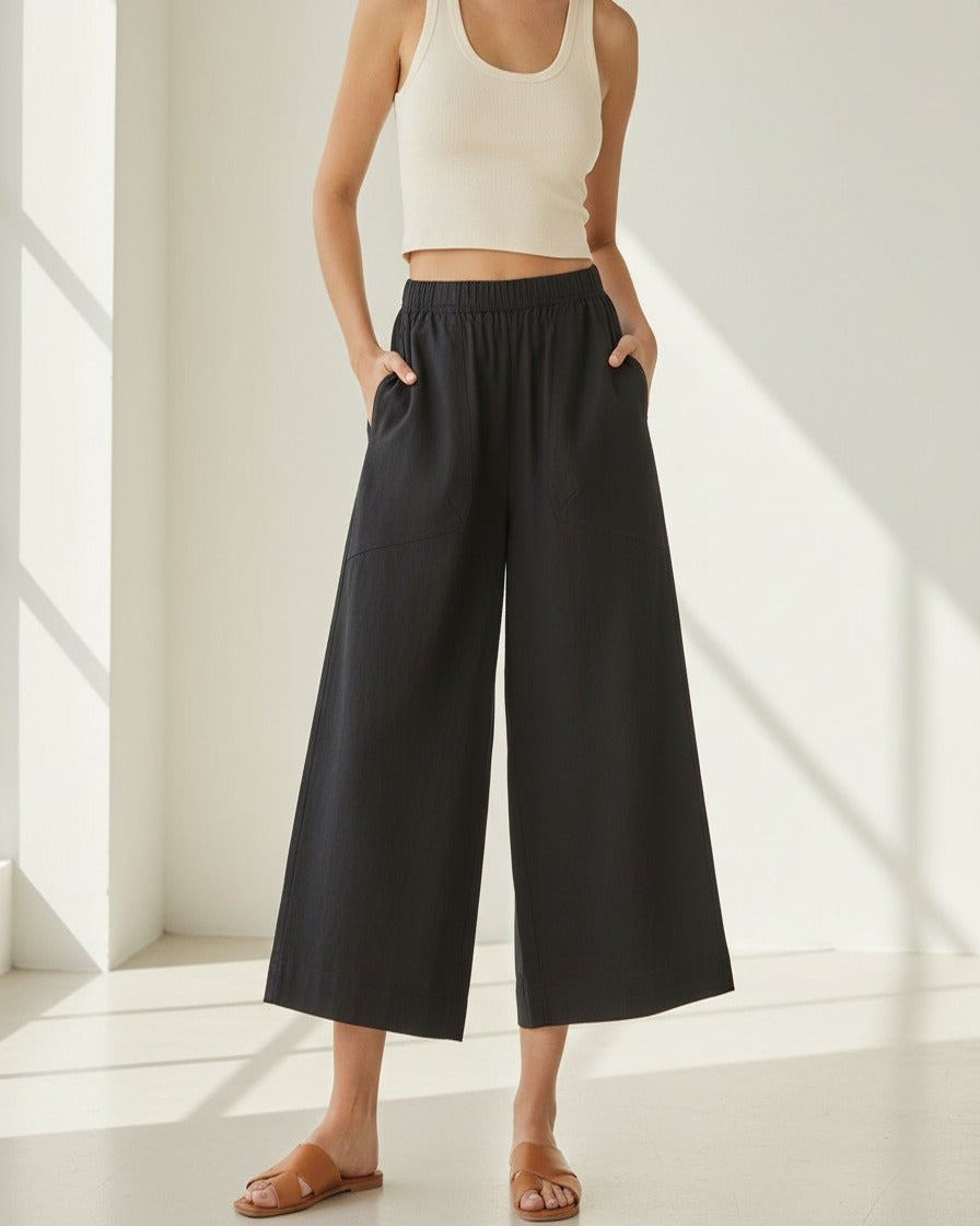 Yoel Trousers - Relaxed Wide-Leg Linen in Black - indoor 1