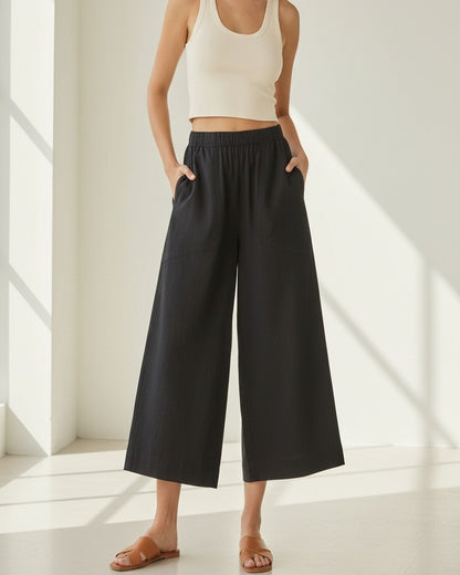 Yoel Trousers - Relaxed Wide-Leg Linen in Black - indoor 1