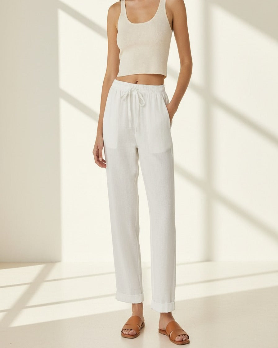 Naos Trousers - Relaxed Straight-Leg Linen in White - indoor 1