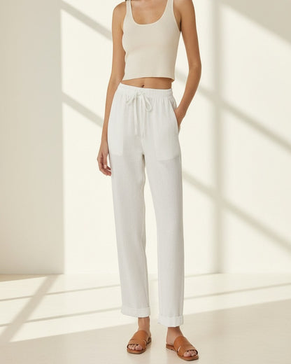 Naos Trousers - Relaxed Straight-Leg Linen in White - indoor 1