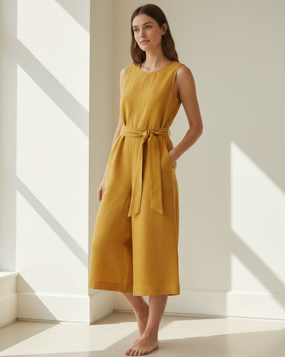 Aleo Dress - Linen in Yellow - indoor 1