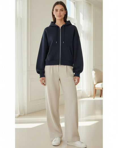 Daan Hoodie - Relaxed Zip in NavyBlue - indoor 1