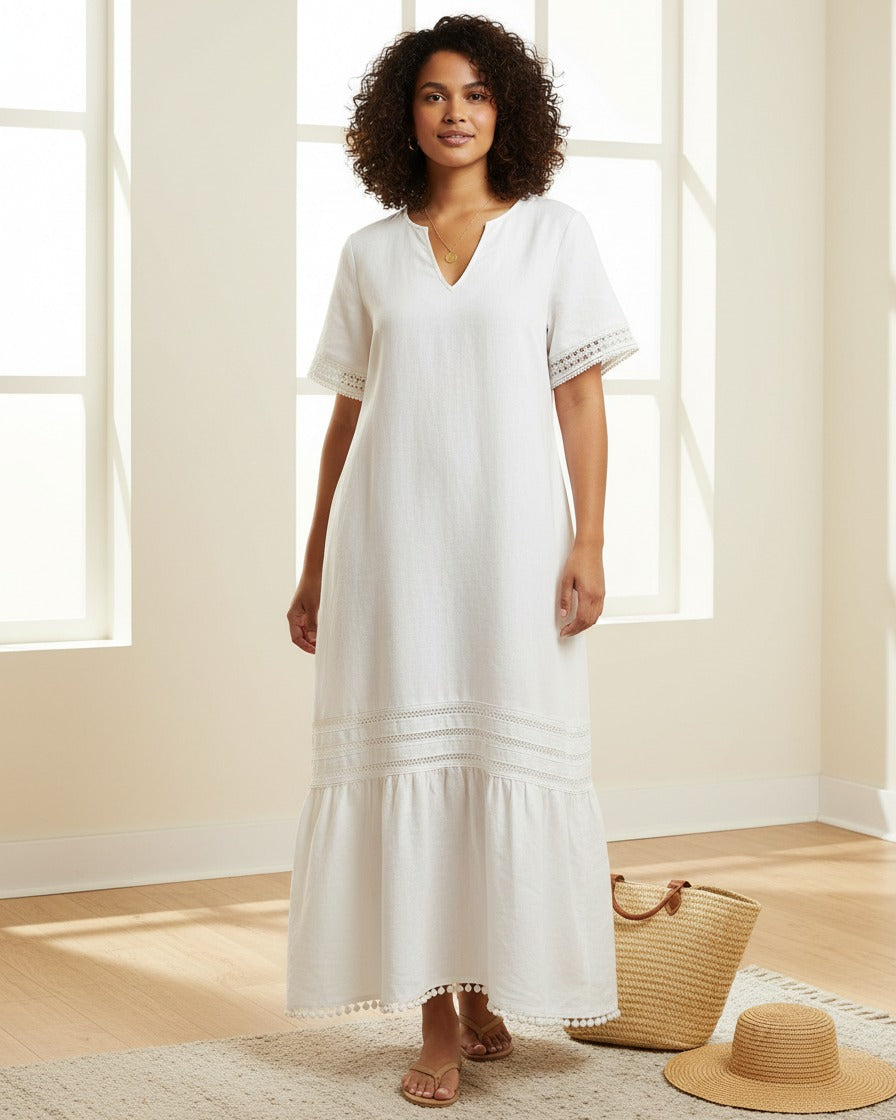 Bleo Dress - Linen in White - indoor 1