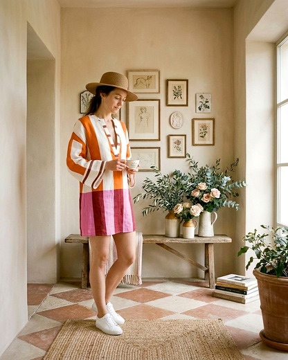 Anouk Dress - Relaxed Linen in Striped Print - indoor 1