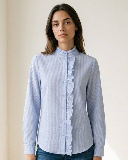 Zeno Blouse - Stand-Collar in Blue - indoor 1