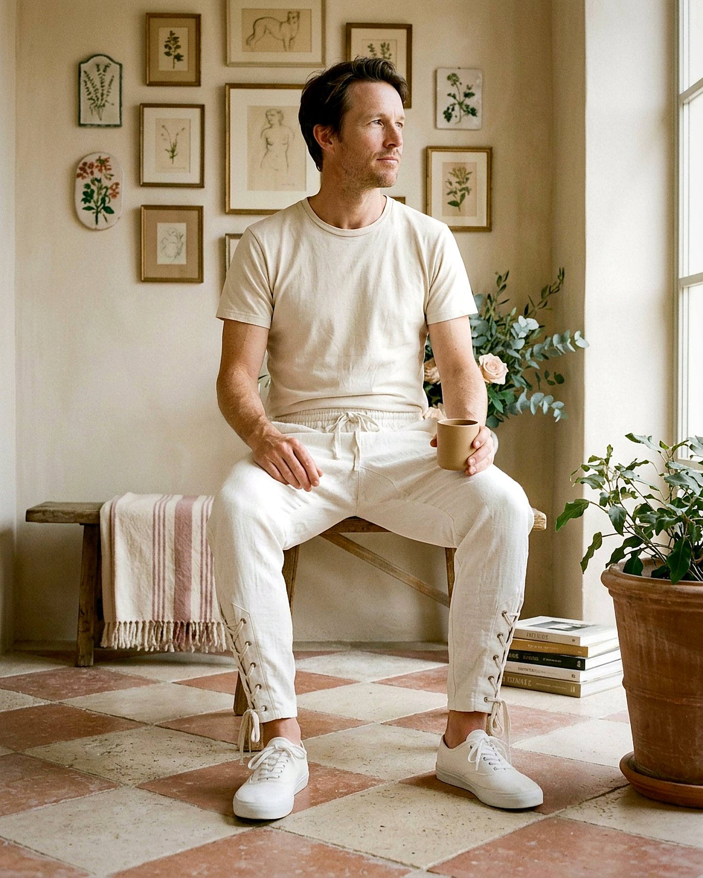 Marsh Trousers - Relaxed Linen in White - indoor 1