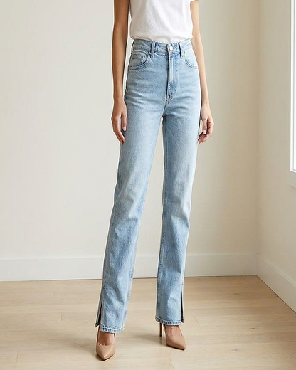 Tael Jeans - Straight-Leg High-Waist Zip Denim in Light Blue - indoor 1
