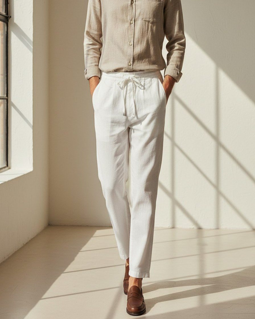 Lars Trousers - Relaxed Linen in White - indoor 1