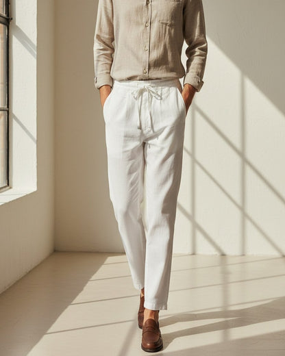 Lars Trousers - Relaxed Linen in White - indoor 1