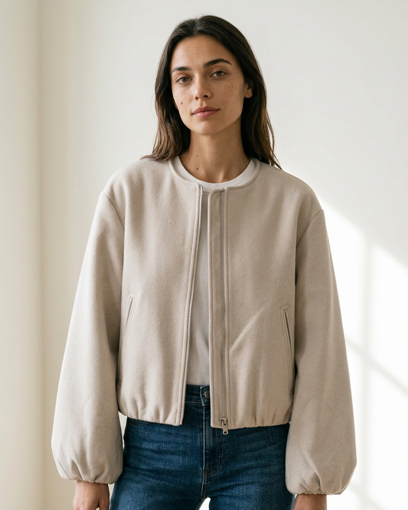 Lior Jacket - Zip in Beige - indoor 1
