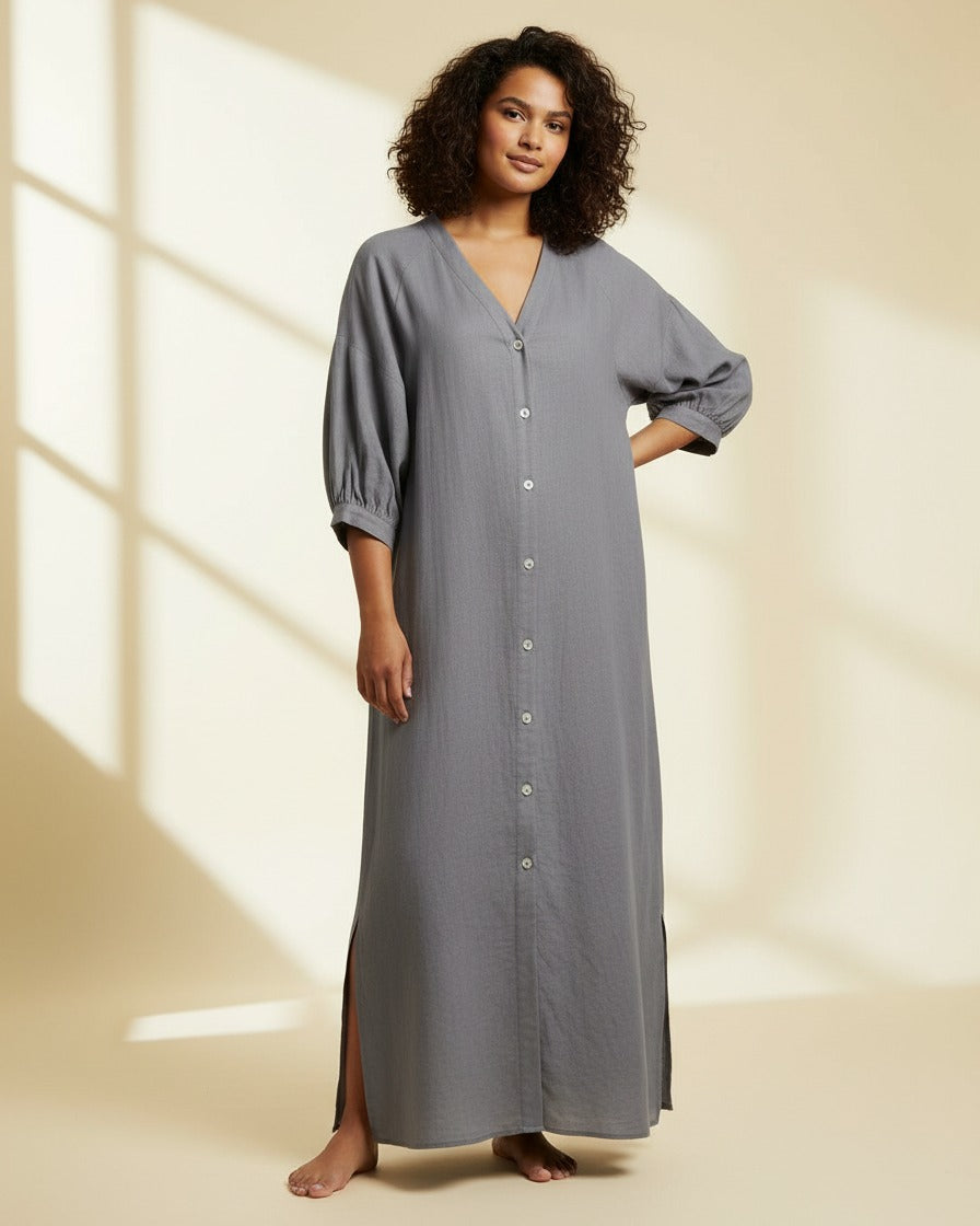 Tael Dress - Relaxed Linen in Gray - indoor 1