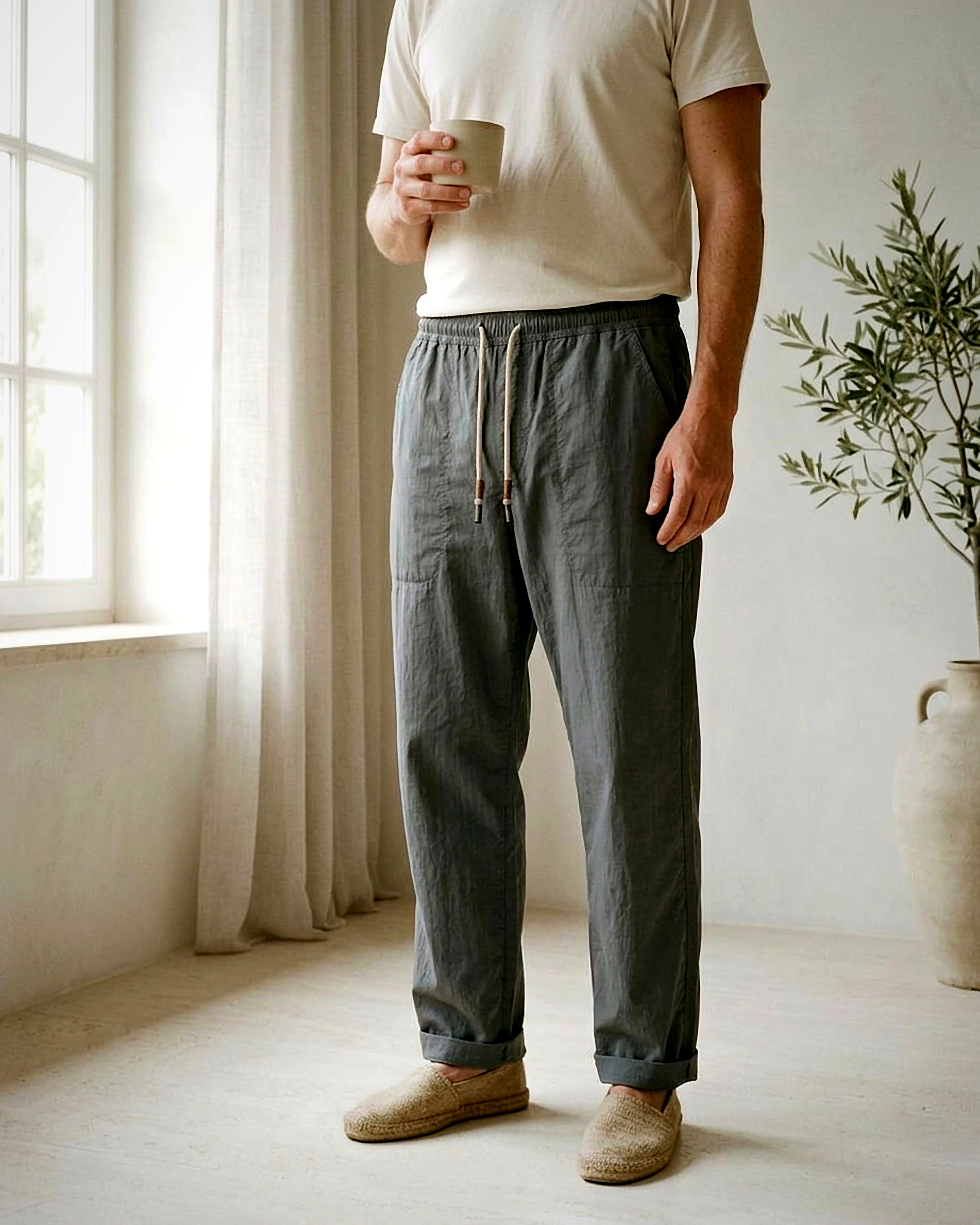 Glen Trousers - Relaxed Wide-Leg Denim in Grey - indoor 1